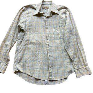 Paul Stuart Size L Yellow Green Plaid 100% Cotton Long Sleeve Button-Down Shirt